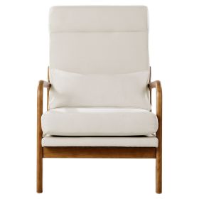 Accent Chair, High Back Mid Century Modern Armchair with Solid Wood Frame and Non-Slip Legs, Upholstered Leisure Chair with Linen Fabric and 5.3 in Th