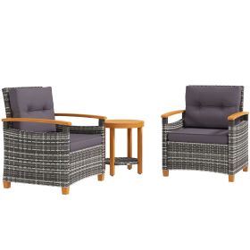 Outdoor Bistro Set Wicker Patio Furniture with Cushions, for Porch, Backyard, Garden, Gray
