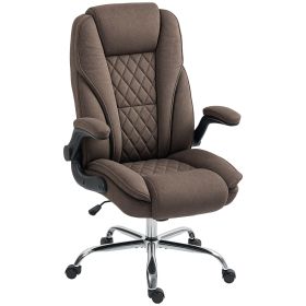 Executive Office Chair, Desk Chair with Flip-up Armrest, Diamond Fabric Computer Chair for Home Office, Dark Brown