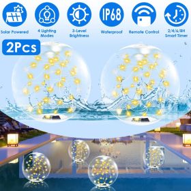 2 Pack Outdoor Solar Pool Lights, LED Light Up Balls with Remote, 3200K Warm Glow, 3 Lighting Modes & 4-Level Brightness& Auto On at Dusk, IP68 Waterp