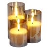 Gray Flickering Flameless Candles, Set of 3 Battery Operated Flameless Led Candles with 10-Key Remote and Timer, Real Wax & Warm Color Flickering Ligh