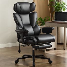 Office Chair with Foot Rest and Waist Lumber Support, Ergonomic Gaming Chair with Adjustable Height Headrest, High-Back Leather Reclining Chair for Ho