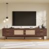 70inch Modern TV Stand with Rattan Doors for TVs up to 80", Media Console with Storage Space, 4 Drawers & Cable Holes, Entertainment Center for Living