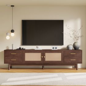 70inch Modern TV Stand with Rattan Doors for TVs up to 80", Media Console with Storage Space, 4 Drawers & Cable Holes, Entertainment Center for Living