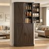 72" Tall Distressed Brown Kitchen Pantry Cabinet Farmhouse Storage with 8 Door Racks And Adjustable Shelves for Kitchen Organization