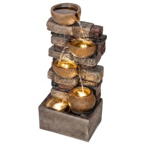28 Inch Rustic Outdoor Water Fountain with LED Lights