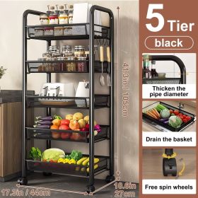5 Tier Rolling Utility Cart with Wheels, Heavy Duty Metal Storage Organizer Trolley with Hooks and Removable Baskets, Multi-Purpose Snack Cart for Kit