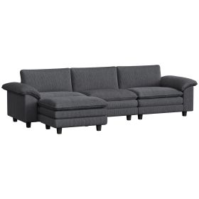 Sectional Sofa, L Shaped Couch with Deep Seat, Movable Ottoman and Pillow-top Armrests, Dark Gray
