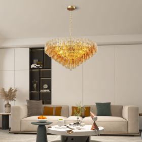 37" Gold Smoke Glass 14-Light Chandelier