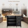 Kitchen Island & Kitchen Cart, Mobile Kitchen Island, Rubber Wood Top, Big & Adjustable Shelf Inside Cabinet for Different Utensils, Luxury Design Fit