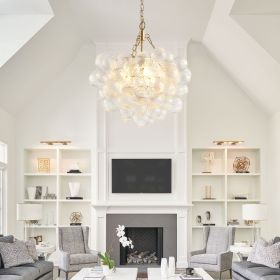 20-Inch Gold Pendant Light Chandelier with Threaded Clear Glass Globe Shade – Adjustable Height, Ideal for Living Room, Dining Room, Kitchen (No Bulbs
