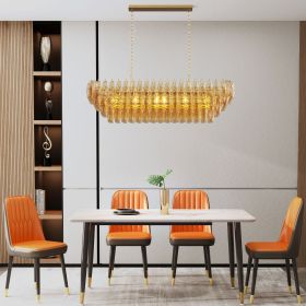 Modern Chandeliers for Dining Room, 54" Large Rectangle Gold Kitchen Chandelier Over Table, 12-Light with Smoke Glass Ceiling Lights, Farmhouse Pendan