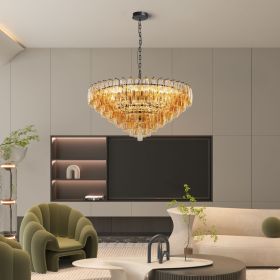 Modern Round Chandelier, 37" Extra Large Black Chandeliers for Dining Room, 14-Light with Tiered Smoke Glass Tubes Ceiling Light, Pendant Lighting Fix