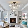 20" Black Crystal Chandelier Ceiling Light, Modern Luxury 10-Light Flush Mount Light Fixture, Elegant Home Lighting for Living Room, Dining Room, Bedr