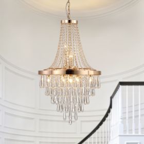 20" Modern Crystal Pendant Chandelier with Golden Finish – Elegant 11-Light Hanging Light Fixture Tiered Design for Dining Room, Living Room, or Entry