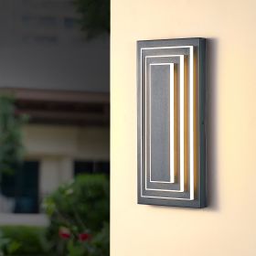 3-Tier 15.7 in Outdoor Light Fixture Black Exterior Wall Light LED Modern Wall Sconce Waterproof Outdoor Garage Lighting(2 Pack)