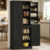 Black 72" Tall Kitchen Pantry Cabinet Farmhouse Storage with 8 Door Racks And Adjustable Shelves for Kitchen Organization