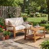2-Piece Outdoor Teak Acacia Wood Conversation Set - Loveseat & Coffee Table with Beige Water-Resistant Cushions for Patio, Deck & Backyard