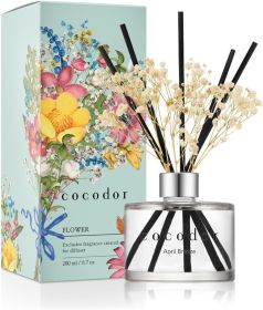 Reed Diffuser Set with Preserved Baby's Breath with Sticks/April Breeze / 6.7oz / Scent Fragrance Oil Diffuser for Bedroom Bathroom Home Décor