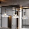 45" Industrial 3-Light Pendant Chandelier with Clear Glass Shades, Black Metal Frame, Adjustable Height, Modern Farmhouse Lighting for Kitchen Island,