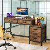 Computer Desk, Study Writing Table with Reversible Drawer Cabinet