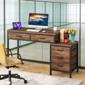 Computer Desk, Study Writing Table with Reversible Drawer Cabinet