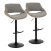 Fabrizzi Mid-Century Modern Adjustable Barstool in Walnut Wood, Black Metal and Noise Grey Fabric with Rounded T Footrest by - Set of 2