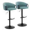 Claire Contemporary Adjustable Barstool with Swivel in Black Metal and Light Blue Velvet with Rounded T Footrest by - Set of 2