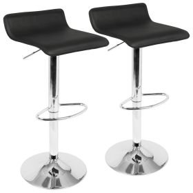 Adjustable Black PU Leather Bar Stools Set of 2
