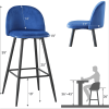 Bar Stool, Set of 2, Velvet Barstool Modern Counter Bar Height Chair with Back, Sturdy Metal Legs & Footrests, Easy Assembly, Island Stool for Kitchen