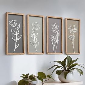3D Wooden Bathroom Wall Decor (Set of 4) Lightweight, Ready-to-Hang Framed Wall Art For Living Room, Bedroom, or Office - Premium Boho Botanical Farmh