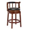 Seat height 26.5'' Cow top Leather Wooden Bar Stools, 360 Degree Swivel Bar Height Chair with Backs for Home Kitchen Counter(black 1pc)