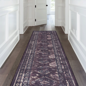 MAVAL Black Washable Rug 120*30 inch Runner Rug (Black+Burgundy, 120*30 inch)