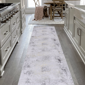 MAVAL Gold Washable Rug 120*30 inch Runner Rug (Gray+Gold, 120*30 inch)