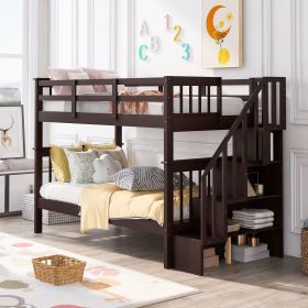 Twin Over Twin Bunk Bed with Storage Stairs