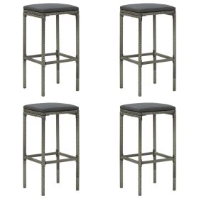 Bar Stool Set of 4 Grey PE Rattan Standard Footrest