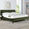 Aspen Vertical Tufted Headboard Platform Bed Set, King, Olive Green Performance Velvet