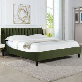 Aspen Vertical Tufted Headboard Platform Bed Set, King, Olive Green Performance Velvet