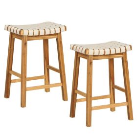 Woven Faux Leather Bar Stools Set of 2
