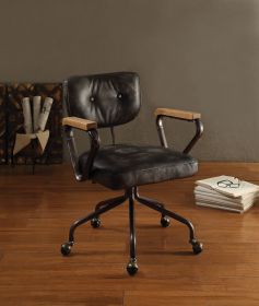 Hallie Vintage Black Top Grain Leather Office Chair