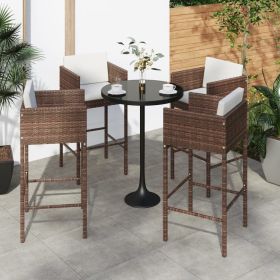 Bar Stool Set of 4 Brown Poly Rattan, Powder-Coated Steel