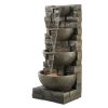 Outdoor Water Fountain, 35.63 in Height Fountain and Waterfall, 4-Tier Floor Standing Cascading Fountains with LED Light and Pump, Block Stack Style,