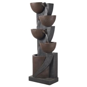 Outdoor Water Fountain, 49.61 in Height Fountain and Waterfall, 5-Tier Floor Standing Jar-Shaped Cascading Fountains with LED Light and Pump, for Outd