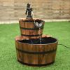 2 Tier Wooden Barrel Water Fountain with Pump