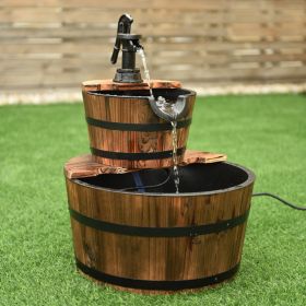 2 Tier Wooden Barrel Water Fountain with Pump