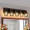31" Industrial Vintage 5-Light Wall Sconce - Black Cage Wall Lighting Fixture with Wooden Accents for Bathroom, Hallway, or Living Room (Bulb Not Incl