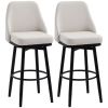 Bar Height Bar Stools Set of 2, Modern 360° Swivel Kitchen Chairs with Steel Legs and Footrest, 29.5 Inch Seat Height Upholstered Barstools for Kitche