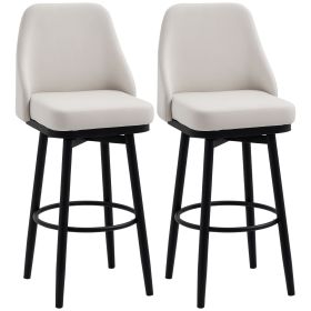 Bar Height Bar Stools Set of 2, Modern 360° Swivel Kitchen Chairs with Steel Legs and Footrest, 29.5 Inch Seat Height Upholstered Barstools for Kitche