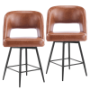 2 Pcs Brown PU Swivel Bar Stools with Open Backrest & Metal Legs
