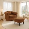 Swivel Accent Chair with Ottoman Set, Modern Chenille Barrel Armchair with Removable Back Pillow & 2 Armrest Covers for Living Room, Bedroom, Office,